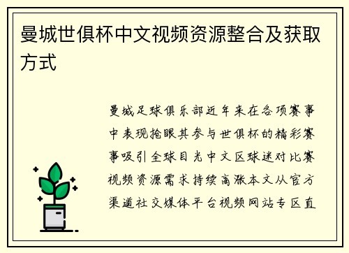 曼城世俱杯中文视频资源整合及获取方式